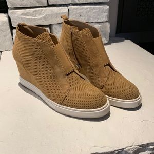 Tan Perforated Wedge Ankle Boots
